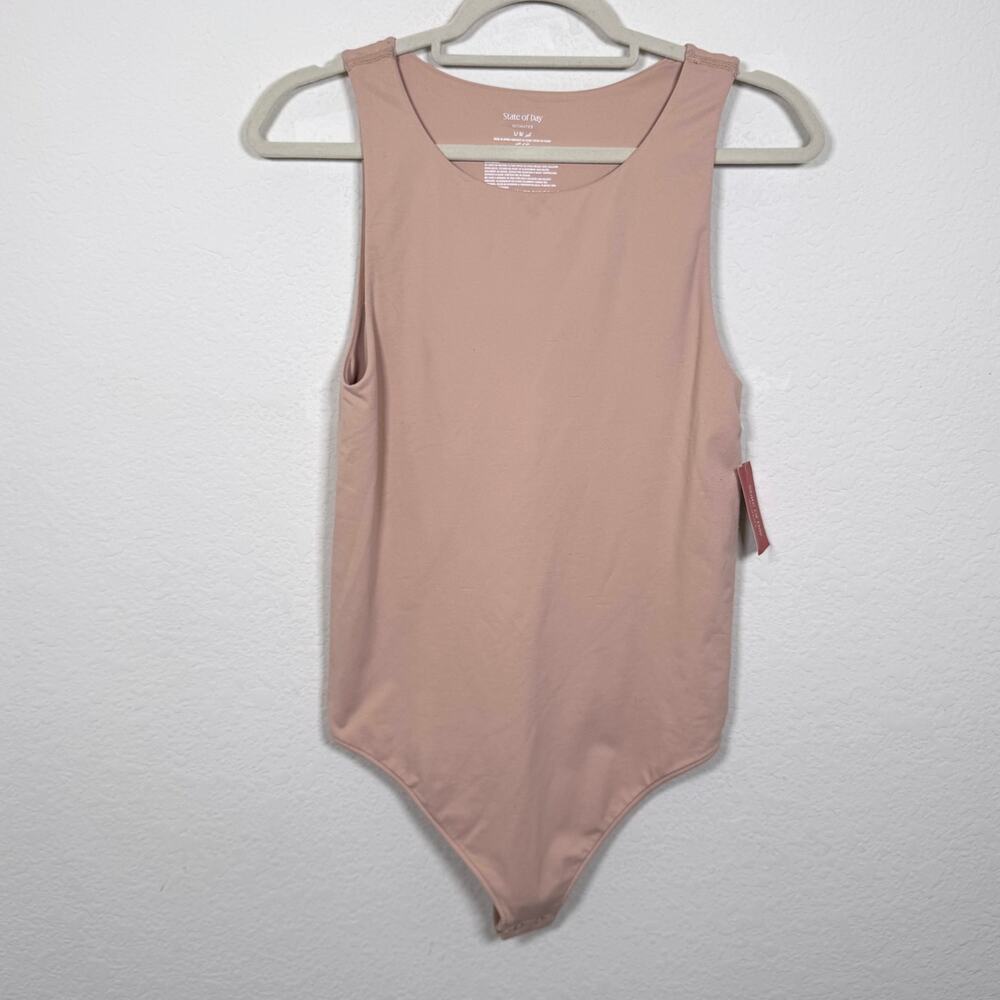 State of Day Womens Core Body Hang Bodysuit Size L Stretch Minimal Nude Blush